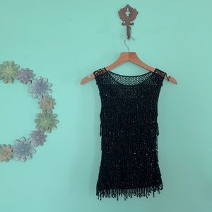 Crochet layered sequin flapper style tank top.